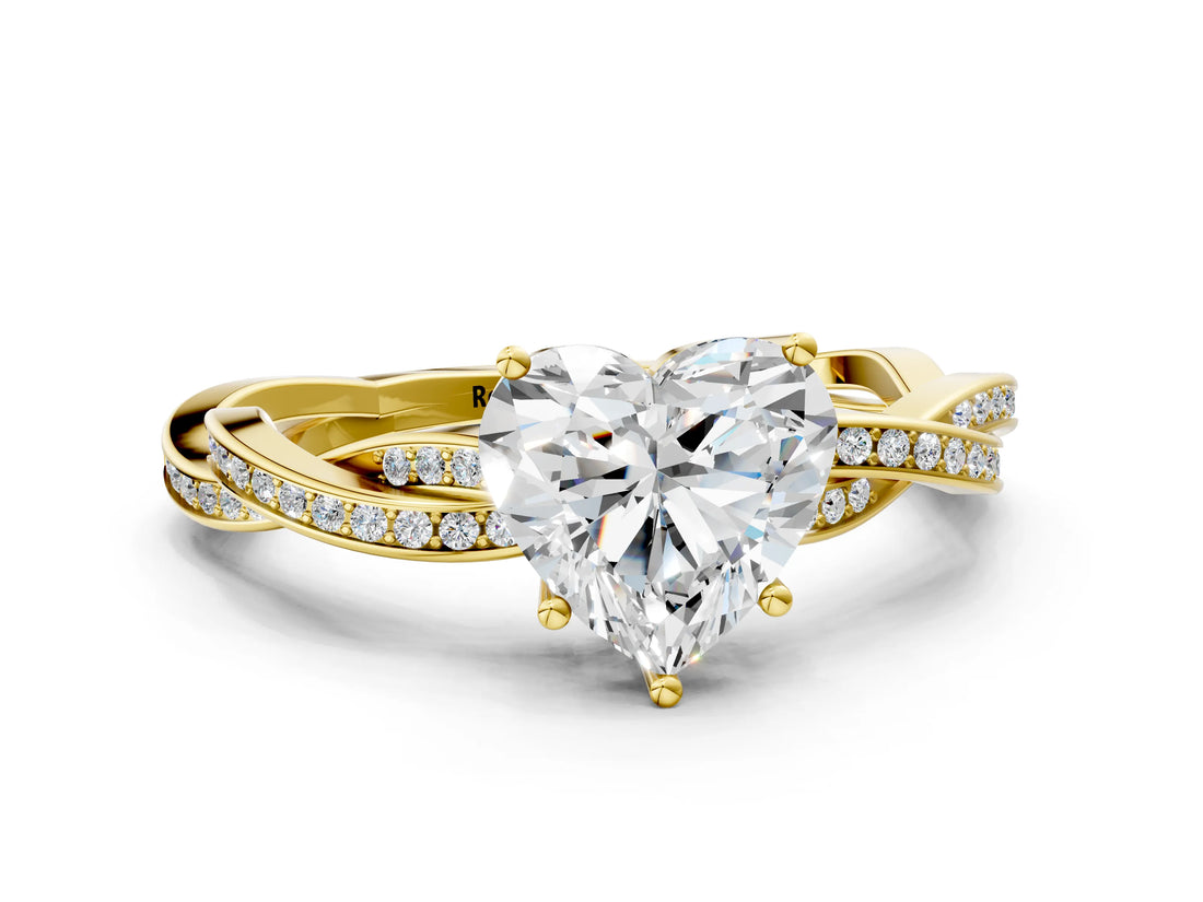 Yellow gold Heart Solitaire Twisted Pave Diamond Ring with Four-Prong Setting_102