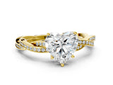 Yellow gold Heart Solitaire Twisted Pave Diamond Ring with Four-Prong Setting_102