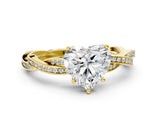 Yellow gold Heart Solitaire Twisted Pave Diamond Ring with Four-Prong Setting_12