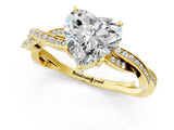 Yellow gold Heart Solitaire Twisted Pave Diamond Ring with Four-Prong Setting_13