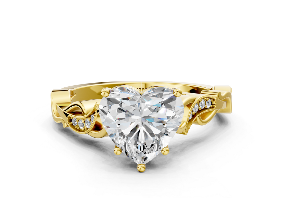 Yellow gold Heart Solitaire Vine Band with Milgrain Prong Setting_28