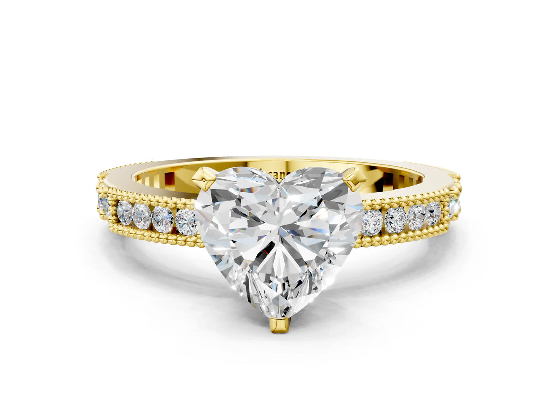 Yellow gold Heart Solitaire with Pavé Band and Four-Prong Setting_293