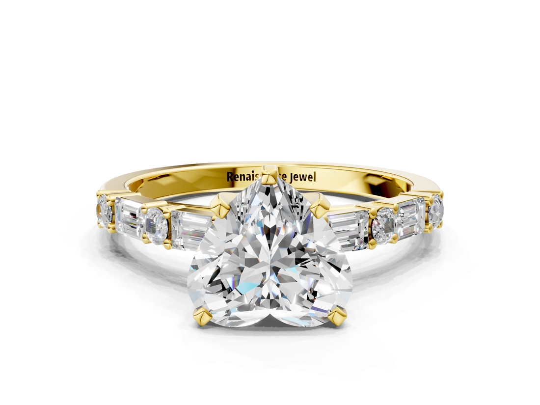 Yellow gold Heart Solitaire with Side Baguettes and Channel Set Band_50
