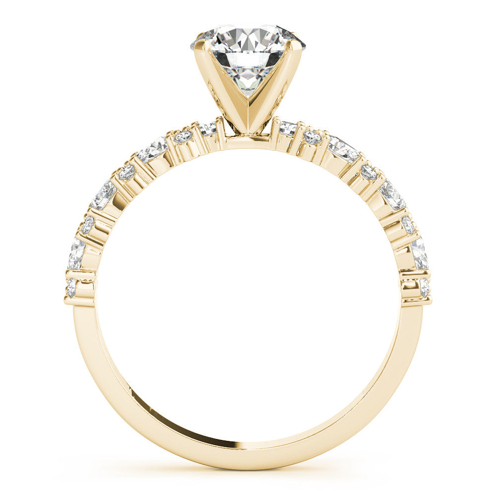 Yellow gold Heart Solitaire with Side Stones, Pave Band, Four-Prong Setting 1