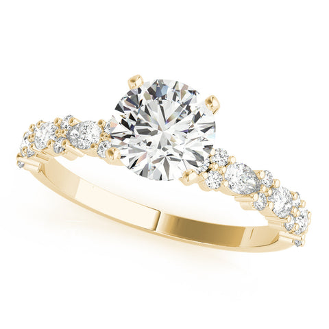 Yellow gold Heart Solitaire with Side Stones, Pave Band, Four-Prong Setting 2
