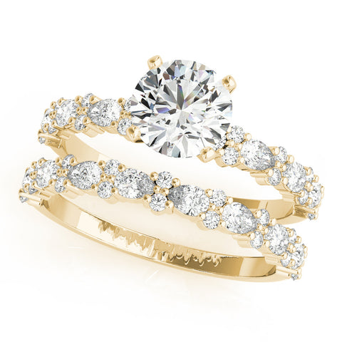 Yellow gold Heart Solitaire with Side Stones, Pave Band, Four-Prong Setting