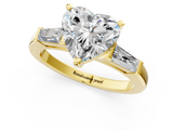 Yellow gold Heart Solitaire with Tapered Baguette Side Stones on a Classic Band with Four-Prong Setting_130