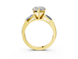 Yellow gold Heart Solitaire with Tapered Baguette Side Stones on a Classic Band with Four-Prong Setting_132