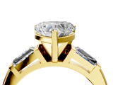 Yellow gold Heart Solitaire with Tapered Baguette Side Stones on a Classic Band with Four-Prong Setting_133