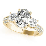 Yellow gold Heart Three-Stone Diamond Ring with Pavé Band and Four-Prong Setting