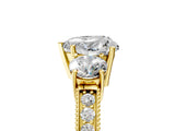 Yellow gold Heart Three-Stone Diamond Ring with Pavé Band and Four-Prong Setting_11