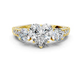 Yellow gold Heart Three-Stone Diamond Ring with Pavé Band and Four-Prong Setting_6