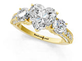 Yellow gold Heart Three-Stone Diamond Ring with Pavé Band and Four-Prong Setting_7