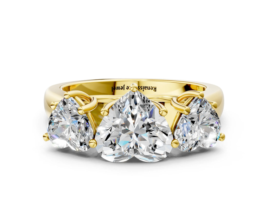 Yellow gold Heart Three-Stone Diamond Ring with Prong Setting on a Classic Band_15