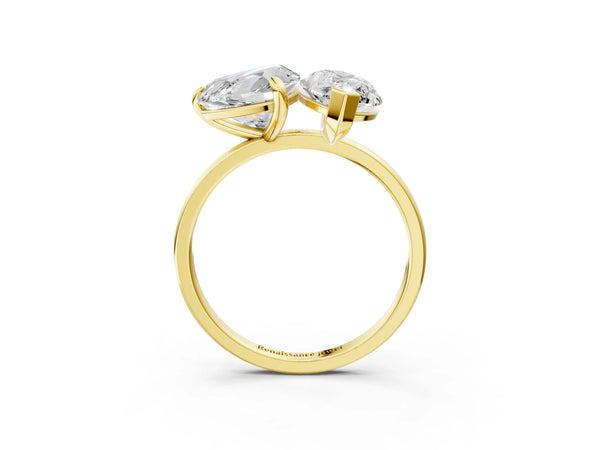 Yellow gold Heart and Marquise Toi Moi Ring with Prong Setting and Micro Pave Band