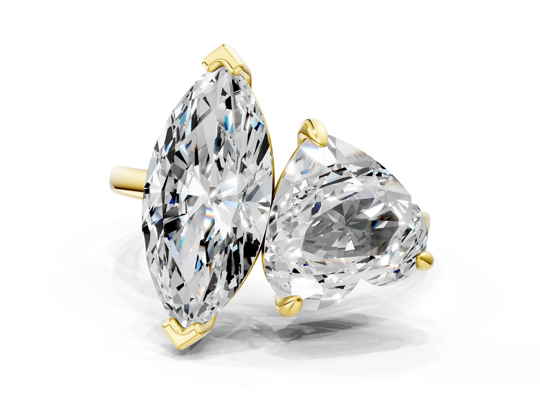 Yellow gold Heart and Marquise Toi Moi Ring with Prong Setting and Micro Pave Band