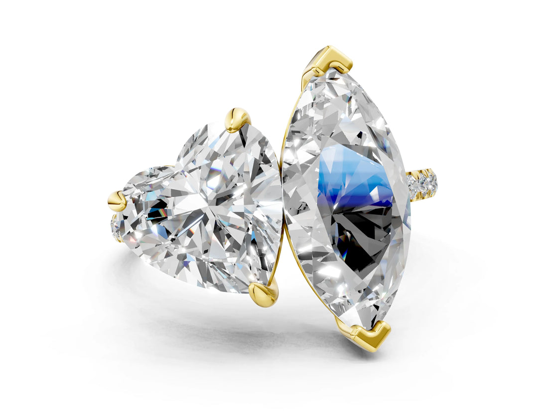 Yellow gold Heart and Marquise Toi Moi Ring with Prong Setting and Pave Band_56