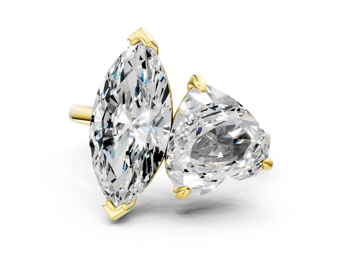Yellow gold Heart and Marquise Toi Moi Ring with Prong Setting and Plain Band