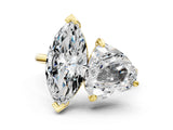Yellow gold Heart and Marquise Toi Moi Ring with Prong Setting and Plain Band