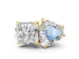 Yellow gold Heart and Princess Toi Moi Ring with Prong Setting and Micro Pave Band