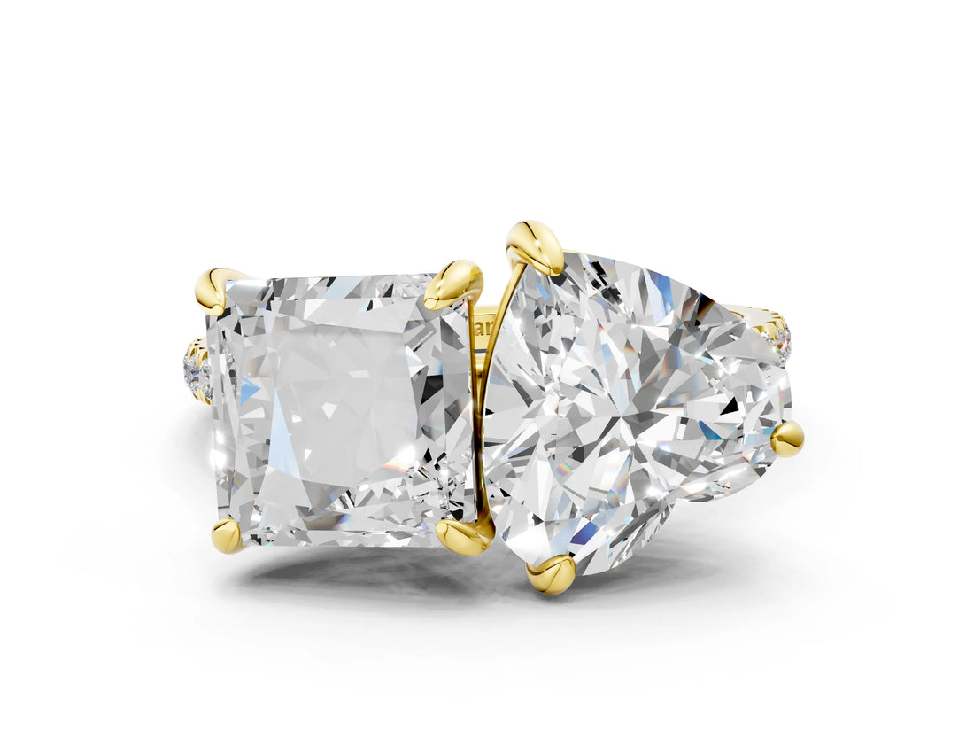 Yellow gold Heart and Princess Toi Moi Ring with Prong Setting and Pave Band_50