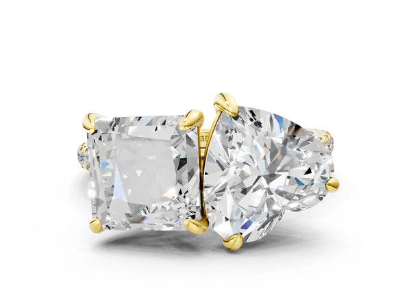 Yellow Gold Heart-Shaped and Princess Cut Laboratory-Grown Diamond Toi et Moi Engagement Ring