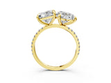Yellow gold Heart and Princess Toi Moi Ring with Prong Setting and Pave Band_53