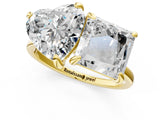 Yellow gold Heart and Princess Toi Moi Ring with Prong Setting and Plain Band 1