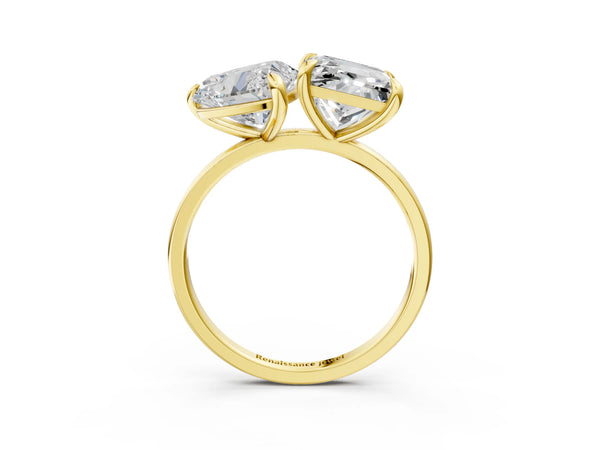 Yellow Gold Heart-Shaped and Princess Cut Lab-Grown Diamond Toi et Moi Ring