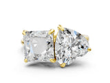 Yellow gold Heart and Princess Toi Moi Ring with Prong Setting and Plain Band