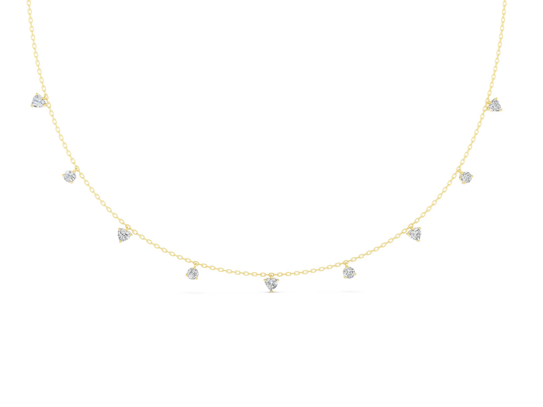 Yellow gold Heart and Round Diamond Station Necklace_12