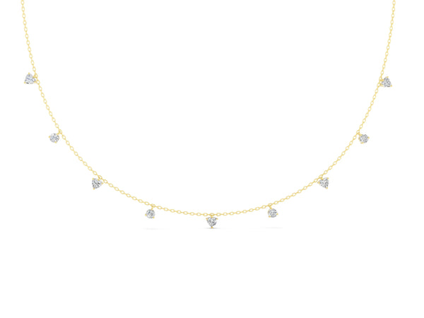 Yellow gold Heart and Round Diamond Station Necklace