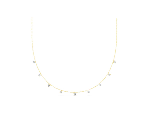 Yellow gold Heart and Round Diamond Station Necklace