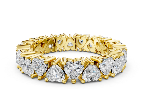 Yellow gold Heart cut diamond Eternity Band with Shared Prong Setting