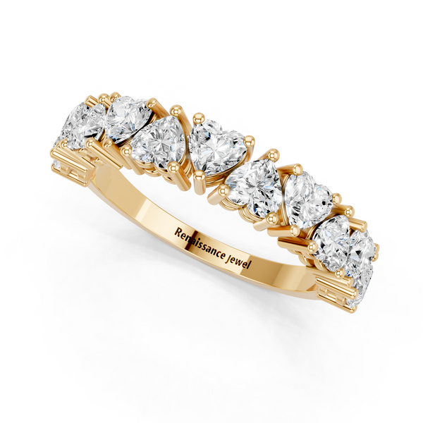 Yellow gold Heart Half Eternity Band with Shared Prong Setting