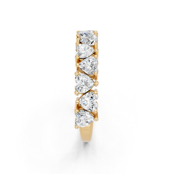 Yellow gold Heart Half Eternity Band with Shared Prong Setting
