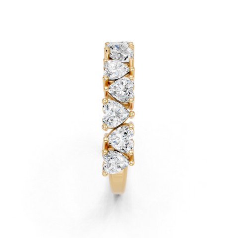 Yellow gold Heart cut diamond Half Eternity Band with Shared Prong Setting_1