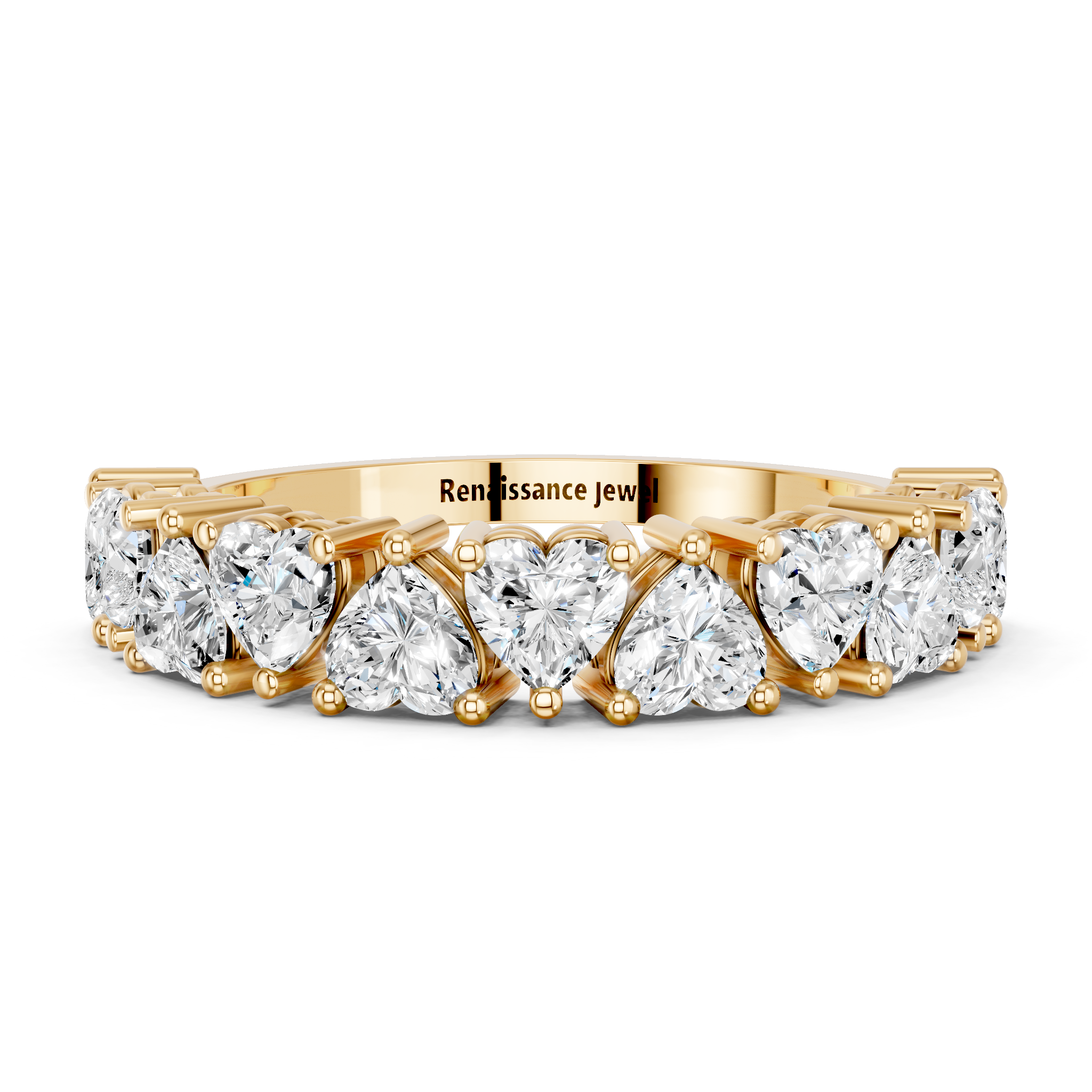 Yellow gold Heart cut diamond Half Eternity Band with Shared Prong Setting_8