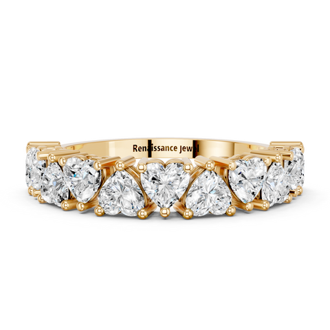 Yellow gold Heart cut diamond Half Eternity Band with Shared Prong Setting_8