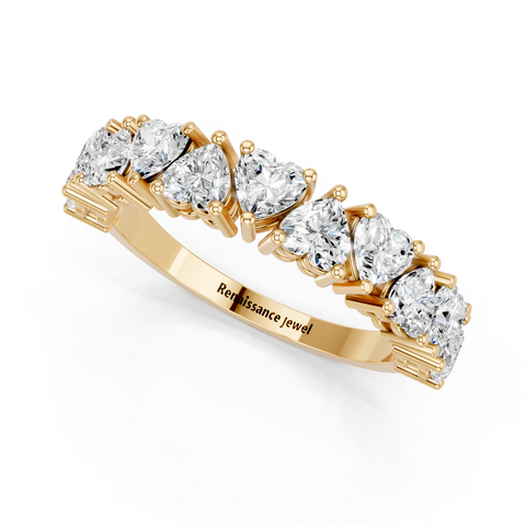 Yellow gold Heart cut diamond Half Eternity Band with Shared Prong Setting