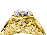 Yellow gold Hexagon Bezel Asscher Cut Diamond Milgrain Split Shank Ring_7