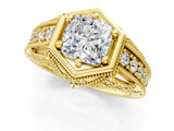 Yellow gold Hexagon Bezel Cushion Cut Diamond Milgrain Split Shank Ring_4