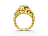 Yellow gold Hexagon Bezel Cushion Cut Diamond Milgrain Split Shank Ring_6