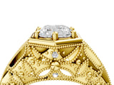 Yellow gold Hexagon Bezel Cushion Cut Diamond Milgrain Split Shank Ring_7