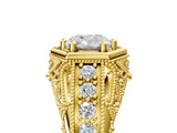 Yellow gold Hexagon Bezel Cushion Cut Diamond Milgrain Split Shank Ring_8