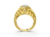 Yellow gold Hexagon Bezel Emerald Cut Diamond Milgrain Split Shank Ring_6