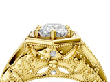 Yellow gold Hexagon Bezel Emerald Cut Diamond Milgrain Split Shank Ring_7