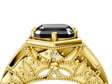 Yellow gold Hexagon Bezel Fancy Black Asscher Cut Diamond Milgrain Split Shank Ring_4