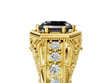 Yellow gold Hexagon Bezel Fancy Black Asscher Cut Diamond Milgrain Split Shank Ring_5