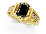 Yellow gold Hexagon Bezel Fancy Black Emerald Cut Diamond Milgrain Split Shank Ring_1